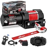 Nilight 3500 lbs ATV Winch 12V Electric Winches with Synthetic Winch Rope | with Wireless Remote Wired Switch Fairlead Mounting Plate Waterproof Portable Winch Cover for Towing UTV Trailer Jeep Offroad