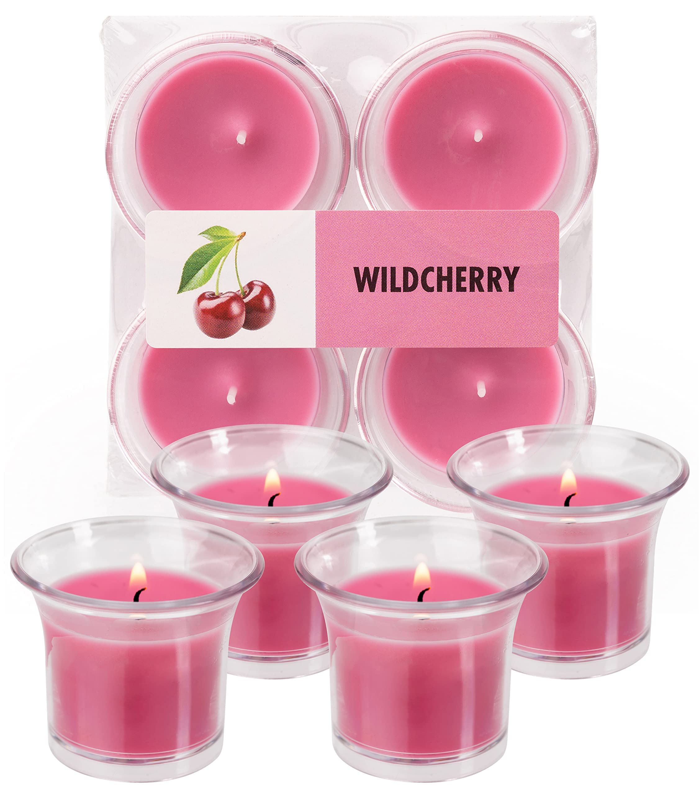 Hyoola Clear Cup Scented Votive Candles - Wild Cherry Votive Candles Scented - 12 Hour Burn Time - 4 Pack - European Made
