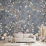 WXHFM - Grey Retro Floral wallpeper Living Room