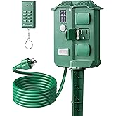 DEWENWILS Outdoor Power Stake Timer Waterproof, 100FT Wireless Remote Control, 6 Grounded Outlets, 6FT Extension Cord, Photoc