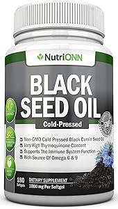 Black Seed Oil - 1000 Mg - 180 Softgels - Cold-Pressed Non-GMO Black Cumin Seed Capsules - Super High Thymoquinone Content - Nigella Sativa - Rich in Omega 6 & 9 Fatty Acids - Immune & Joint Support