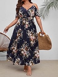 Floerns Women's Plus Size Cold Shoulder Short