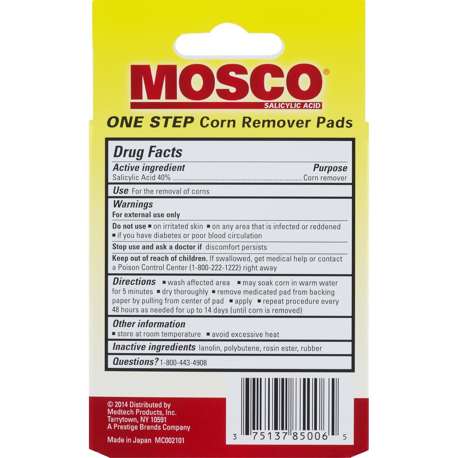 Mosco One Step Medicated Corn Remover Pads, Maximum Strength, 8-Count per Pack, (1-Pack): Health & Personal Care