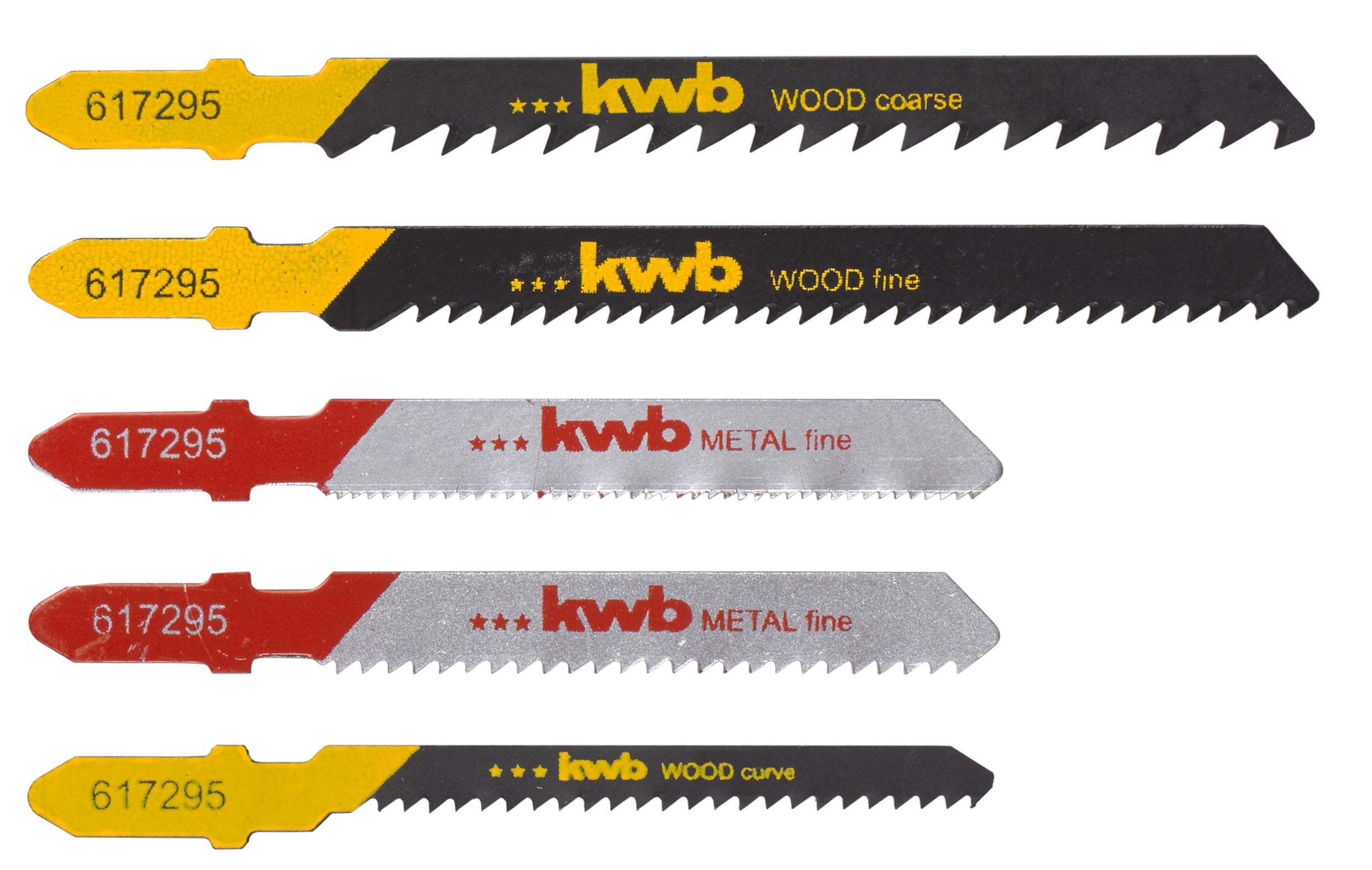 kwb 5-piece Combo Set, HSS and HCS Jigsaw Blades for Precise Cuts in Wood and Metal, T-Shank S-20 / Single-Shank