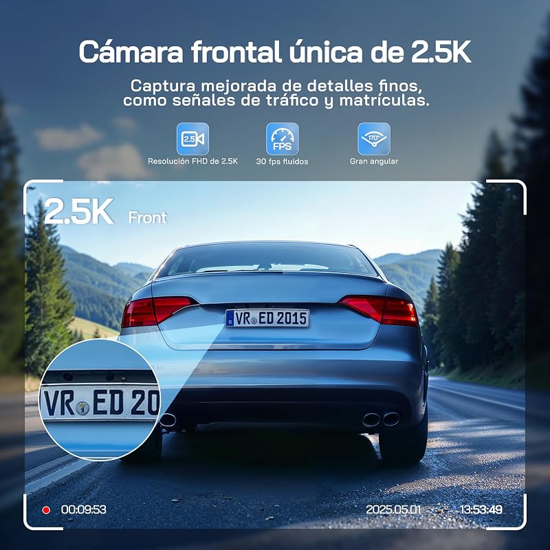 Câmara de carro 2.5K FHD, Arjeta 32GB SD incluía dashcam de 170º com lente dupla, monitor de estacionamento grande angular 24H, gravação em loop e sensor G