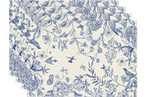 Artoid Mode Hydrangea Flowers Branches Chinoiserie Spring Placemats Set of 4, 12x18 Inch Table Mats for Party Kitchen Dining Decoration