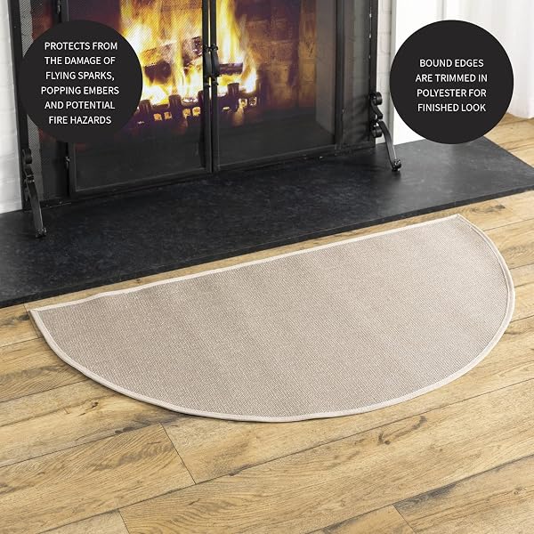 PLOW & HEARTH 32″X60″ HALF ROUND FLAME RESISTANT HEARTH RUG | 2 LAYER FIBERGLASS MAT | PROTECT HARDWOOD/CARPET FROM SPARKS & EMBERS WOOD STOVE (TAN)