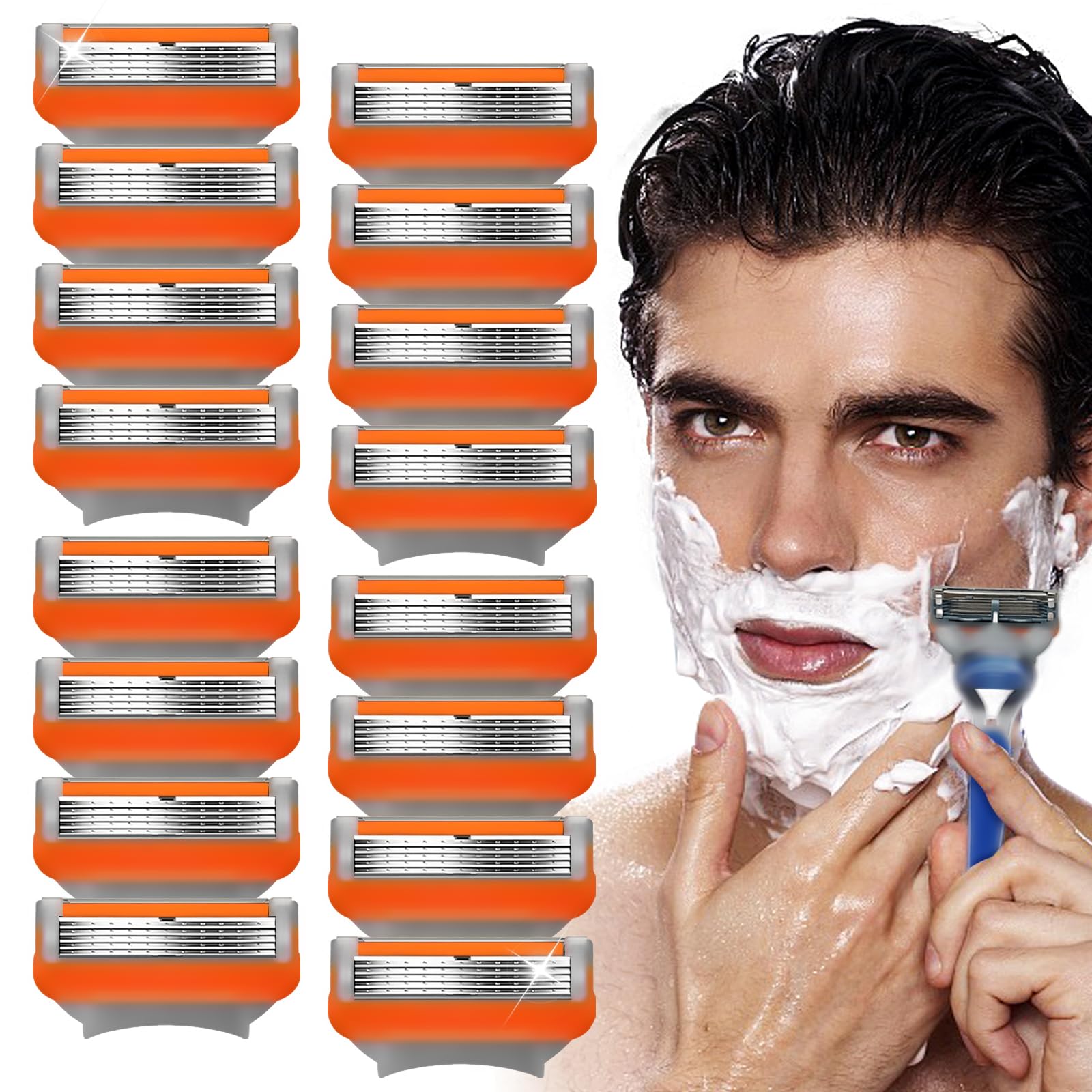 Photo 1 of 16 Count Razor Blade Shaving Razor Blade Refills, Mens Shaving Blades Refills-Orange New Version