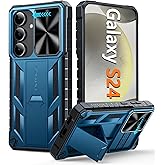 FNTCASE for Samsung-Galaxy S24 Protective Case: Military Grade Dropproof Cell Phone Cover with Kickstand & Slide | Heavy Duty Rugged Phonecase Bumper Textured | Heavy Duty(Blue)