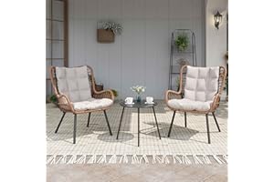 LAUSAINT HOME 3 Piece Outdoor Bistro Set, Small Patio Furniture Set with Coffee Table and Thick Cushions, Front Porch Furniture for Lawn, Garden, Balcony, Poolside, White