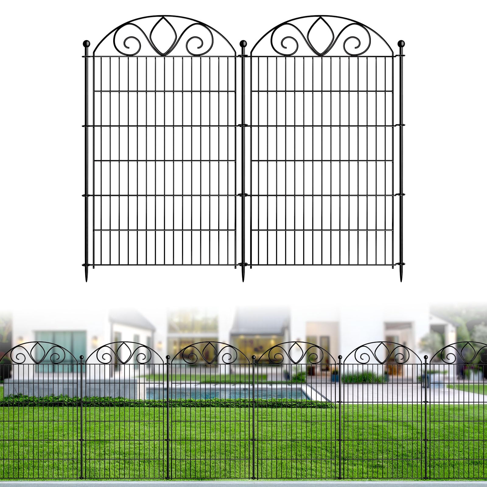 Photo 1 of 10 Panels No Dig Tall Garden Fence Panel – 44" H X 23.6' L Rustproof Metal Dog Fence Outdoor for Yard, Decorative Animal Barrier Fence for Pet, Garden Border, Patio, Flower Beds| Temporary Fencing