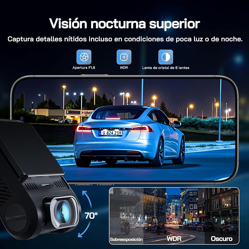 Câmara de carro 2.5K FHD, Arjeta 32GB SD incluía dashcam de 170º com lente dupla, monitor de estacionamento grande angular 24H, gravação em loop e sensor G
