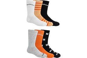 Merrell Kids' Everyday Half Cushion Crew Socks - 6 Pair Pack - Reinforced Heel and Toe, Orange Assorted, Medium-Large
