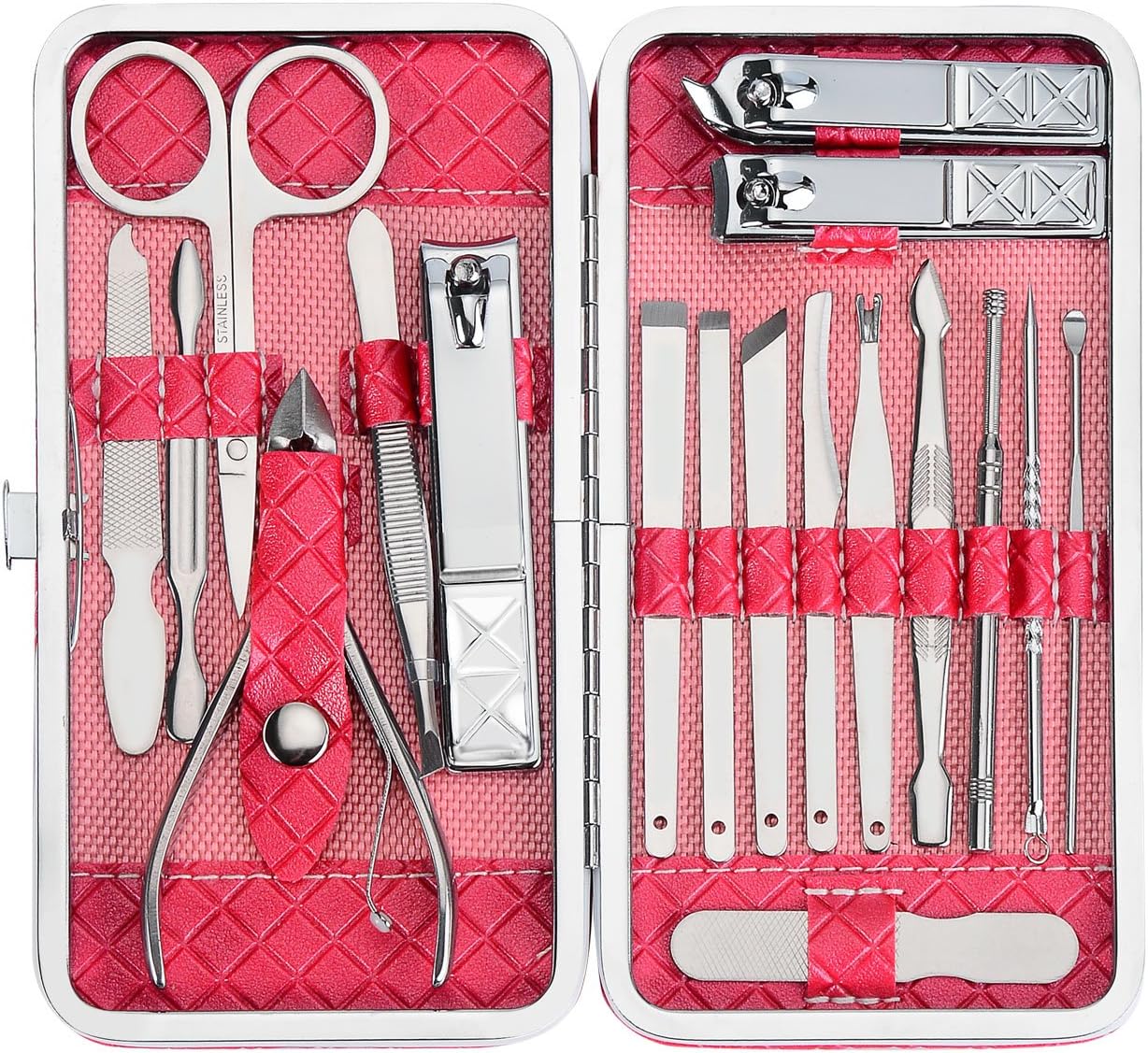 18PCS Manicure Set Professional Stainless Steel Pedicure Kit Nail Clipper Travel Scissors Grooming Kit with Leather Travel Case 18 in 1 by iWingate (Rose)