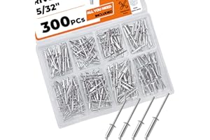 YAAYII 300 PCS 5/32" Blind Rivets, Aluminum Pop Rivet Kit, 4 Sizes Assortment – 1/4 5/16 3/8 1/2 Lengths, Dome Head, Open-End, Steel Mandrel