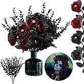 Hotop 40 Pcs Halloween Flowers with Eyeball and Spider, Fake Bouquet Bloody Black Roses Artificial Flowers with Black Eucalyptus Stems for Halloween Vase Arrangements Table Decorations
