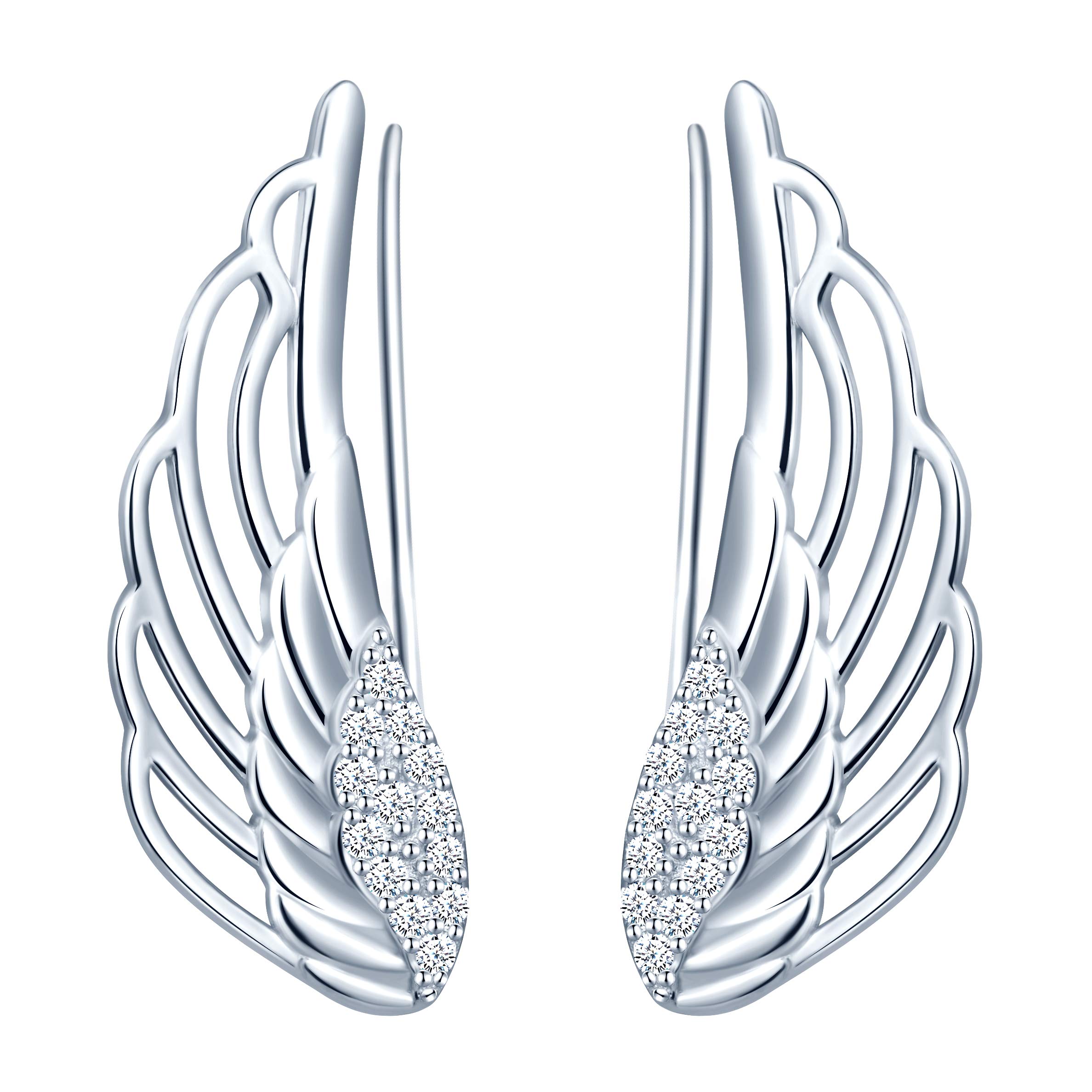 Yumilok 925 Sterling Silver Ear Crawler Earrings for Women Girls Angel Wings Cuff Earrings Stud Earrings