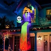 10FT Giant Halloween Inflatables, Sitting Inflatable Pumpkin Man Decor | Halloween Blow Up Yard Decorations, Eye-Catching Sitting Design, Flickering Flame Light Effect, 210T Weatherproof Fabric