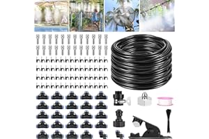 XDDIAS Outdoor Misting Cooling System, 59 FT(18M) PE Misting PE+24 Brass Mist Nozzles+A Brass Adapter(3/4”) DIY Misters Cooling Kit for Outside Patio Garden Umbrellas Greenhouse