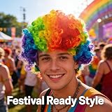 SHATCHI Afro Wig Curly Rainbow Fancy Dress Unisex 60s 70s 80s Costume view 5