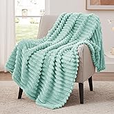EXQ Home Fleece Throw Blanket for Couch or Bed - 3D Stripe Jacquard Decorative Blankets - Cozy Soft Lightweight Fuzzy Flannel Blanket Suitable for All Seasons(50"×60",Cyan-Blue)