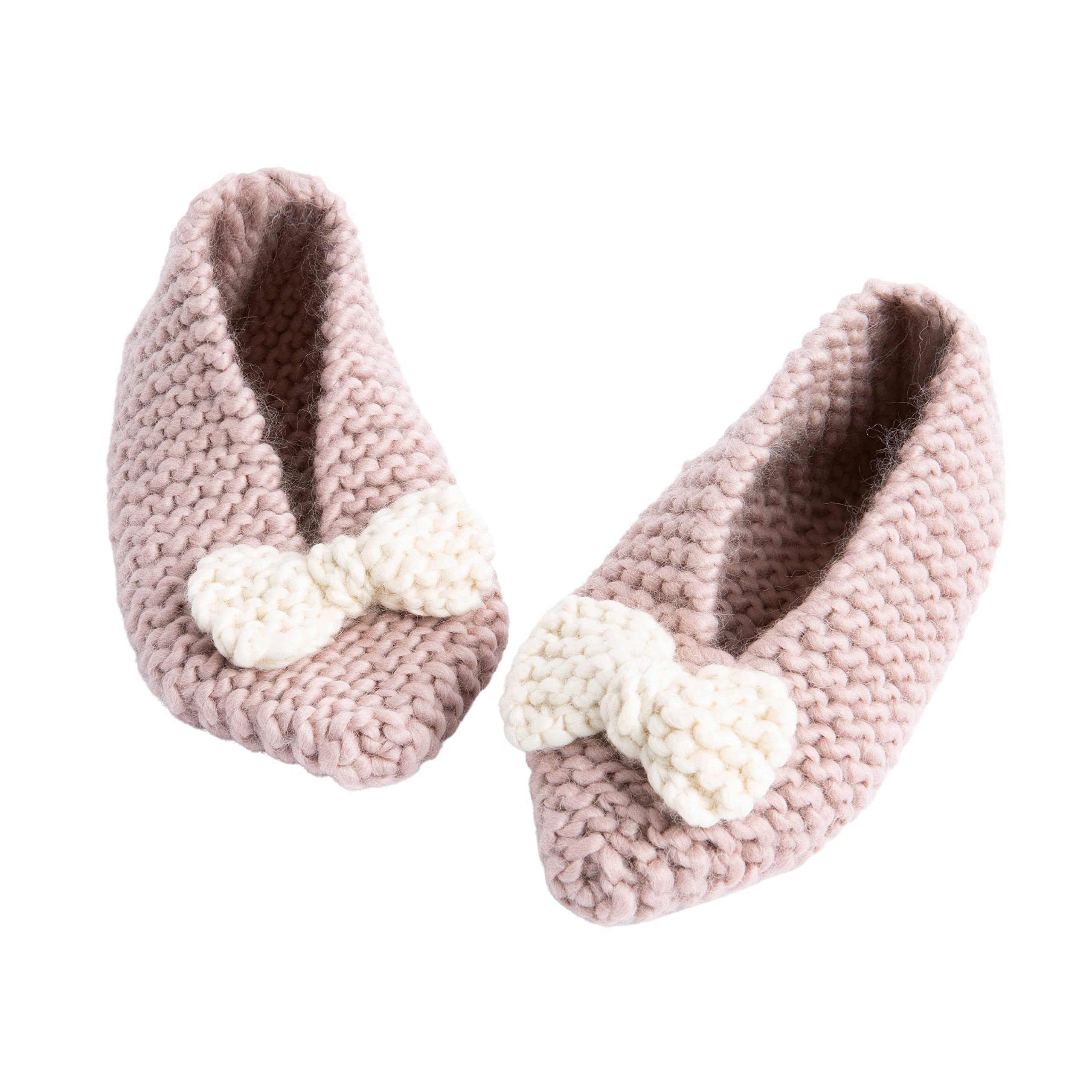 Wool Couture Bow Slipper Knitting Kit – Beginner Skill Level – Includes 3 Balls of Cheeky Chunky Merino Wool Yarn, Sewing Needle, How-to Guide, and Pattern