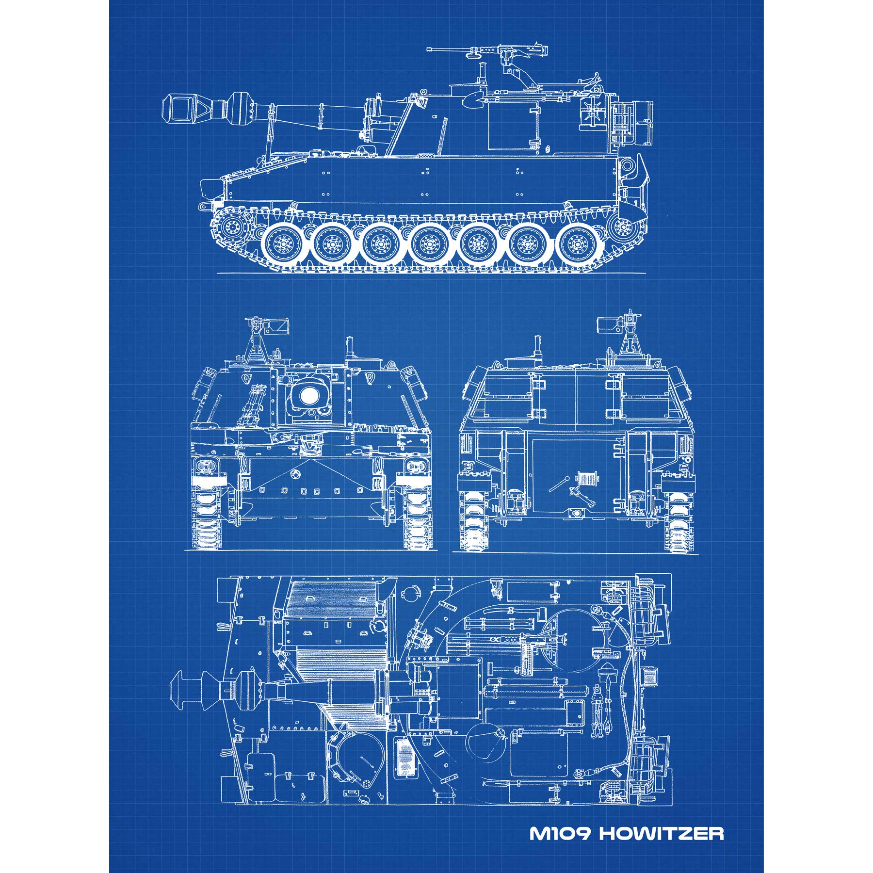 Artery8 M109 Howitzer Artillery US Military Blueprint Plan Large Wall Art Poster Print Thick Paper 18X24 Inch