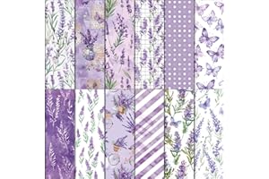 RAORAOYUE 24 Lavender Scrapbook Decorative Paper, 12'' × 12'' Double-Sided Purple Flower Butterfly Pattern Background Papers,
