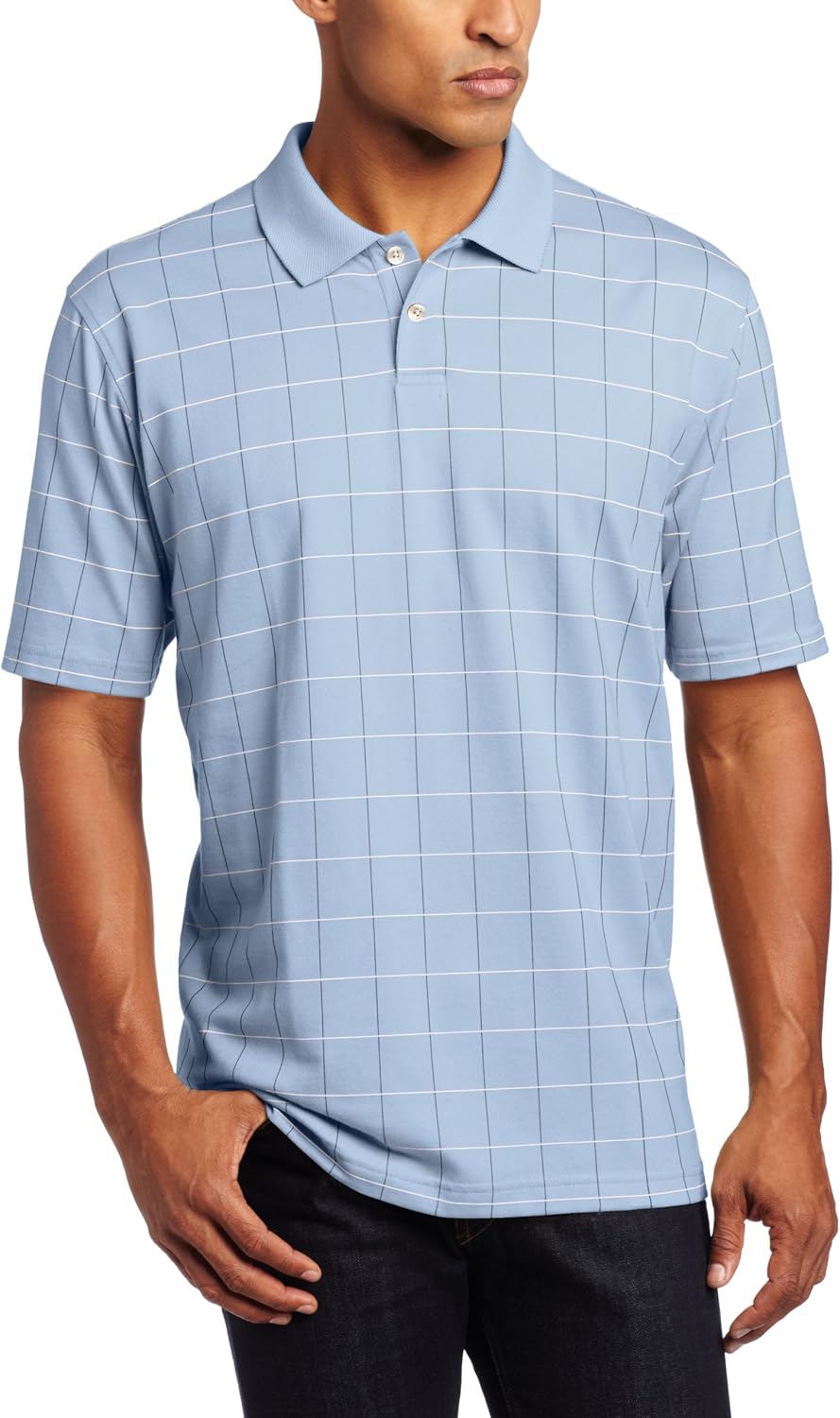 Van Heusen Men's Short Sleeve Printed Windowpane Polo, Blue Forever