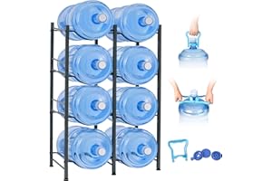 Klvied 5 Gallon Water Jug Holder - Double Row Rack with 8 Slots for Water Bottle Organizer, Heavy Duty Storage Rack with Lifter, Stand for 8 Bottles