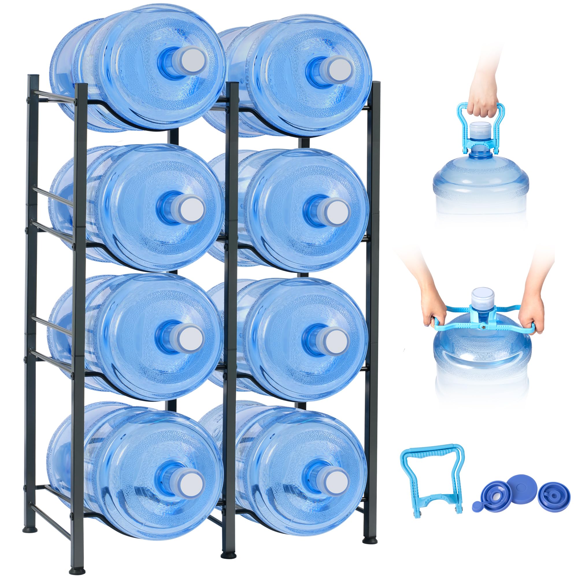 View 1 of Klvied 5 Gallon Water Jug Holder - Double Row Rack with 8 Slots for Water Bottle Organizer, Heavy Duty Storage Rack with Lifter, Stand for 8 Bottles