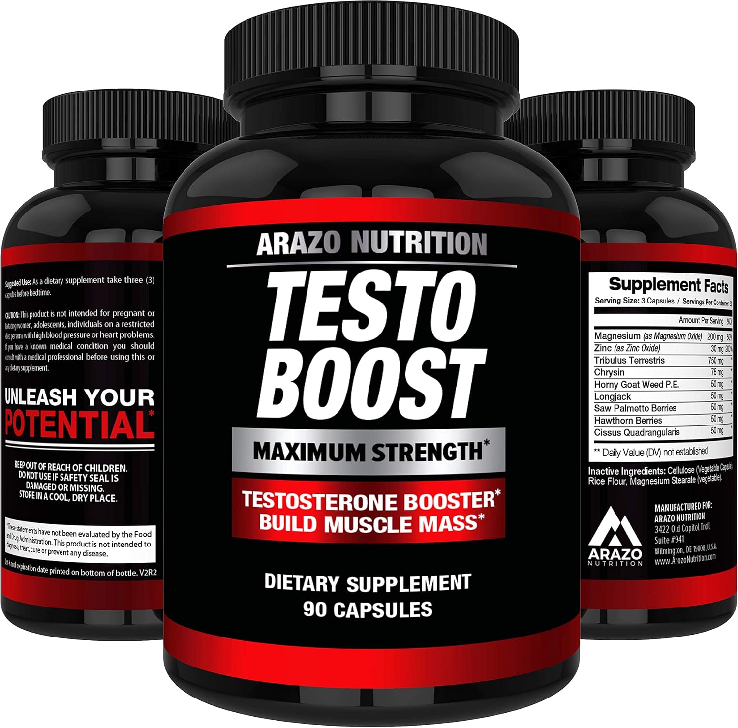 TESTOBOOST Test Booster Supplement - Potent & Natural Herbal Pills - Boost Muscle Growth - Tribulus, Horny Goat Weed, Hawthorn, Zinc, Minerals - Arazo Nutrition USA: Health & Personal Care