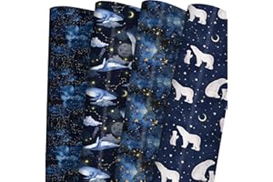 SaringSwoon Galaxy Wrapping Paper for Kids Adults - Blue Gift Wrap With Starry Night, Stra, Moon, Polar Bears, and Whales Design for Birthday Baby Shower Father's Day - 20×29 Inches, 8 Folded Sheets