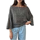 MakeMeChic Women's Dolman Sleeve T Shirt Boat Neck Knitted Going Out Tee Tops