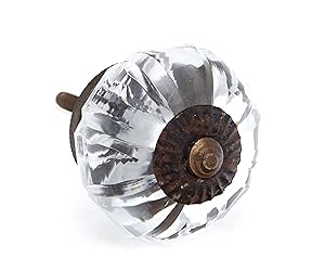 Clear Glass Large Round Kitchen Cabinet Pull, Door Knob, Furniture Knob with Dark Brass Hardware - Pack of 10