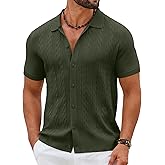 COOFANDY Men's Short Sleeve Knit Shirt Casual Button Down Shirt Vintage Summer Beach Vacation Tops