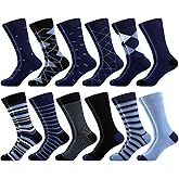 WeciBor Men's Patterned Dress Socks - 6/12 Pairs Seamless Cotton Crew Socks for Business, Office & Daily Wear