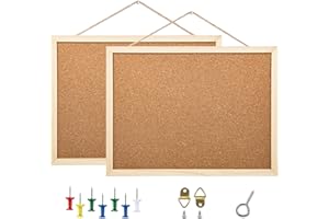 BGJRBY 2 Pack Cork Board Bulletin Board, 15.7"X 12" pin Boards for Walls, Oak Wood Finish Frame, Wall Mounted Cork Board for Office Home and School(Pins, Eye Bolts, gaskets, Screws)
