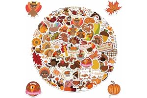 XGXHZYLC Thanksgiving Stickers 100 PCS Pack Pumpkin Turkey Fall Sticker Decals Waterproof Cute Aesthetic Stickers for Kids Teens Thanksgiving Day Decoration Gifts