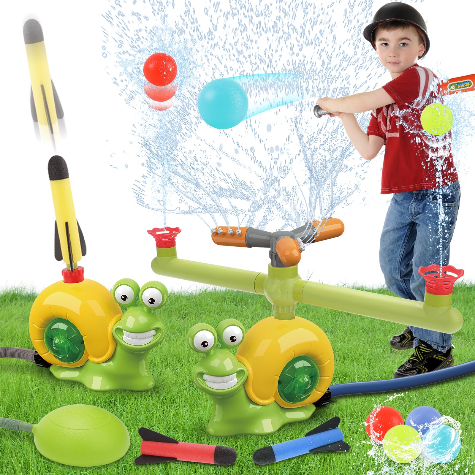 deAO Water Toy, 4IN 1 Kids Outdoor Sprinkler with Baseball Bat, Splashing Sprayer for Birthday Parties, Beach, Garden, Lawn