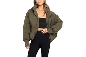 Lianlive Womens Cropped Puffer Jacket Oversized Black Short Puffy Winter Coat