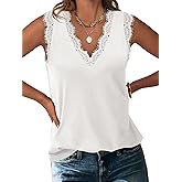 ANRABESS Womens Lace Trim Tank Tops V Neck Sleeveless Shirts 2026 Summer Casual Trendy Dressy Cami Top