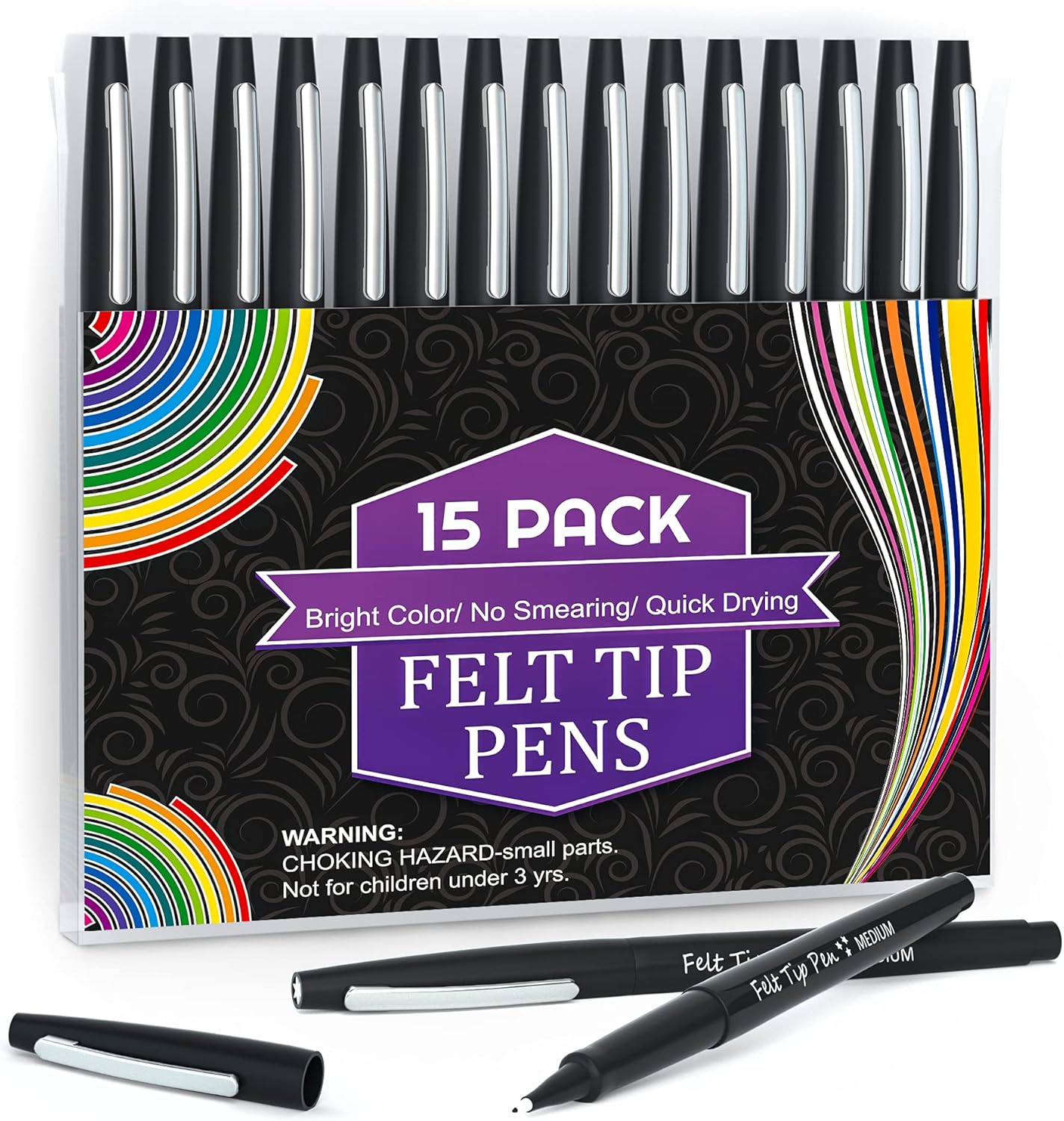 Lelix Felt Tip Pens, 15 Black Pens, 0.7mm Medium Point Felt Pens, Felt Tip Markers Pens for Journaling, Writing, Note Taking, Planner, Perfect for Art Office and School Supplies : Office Products