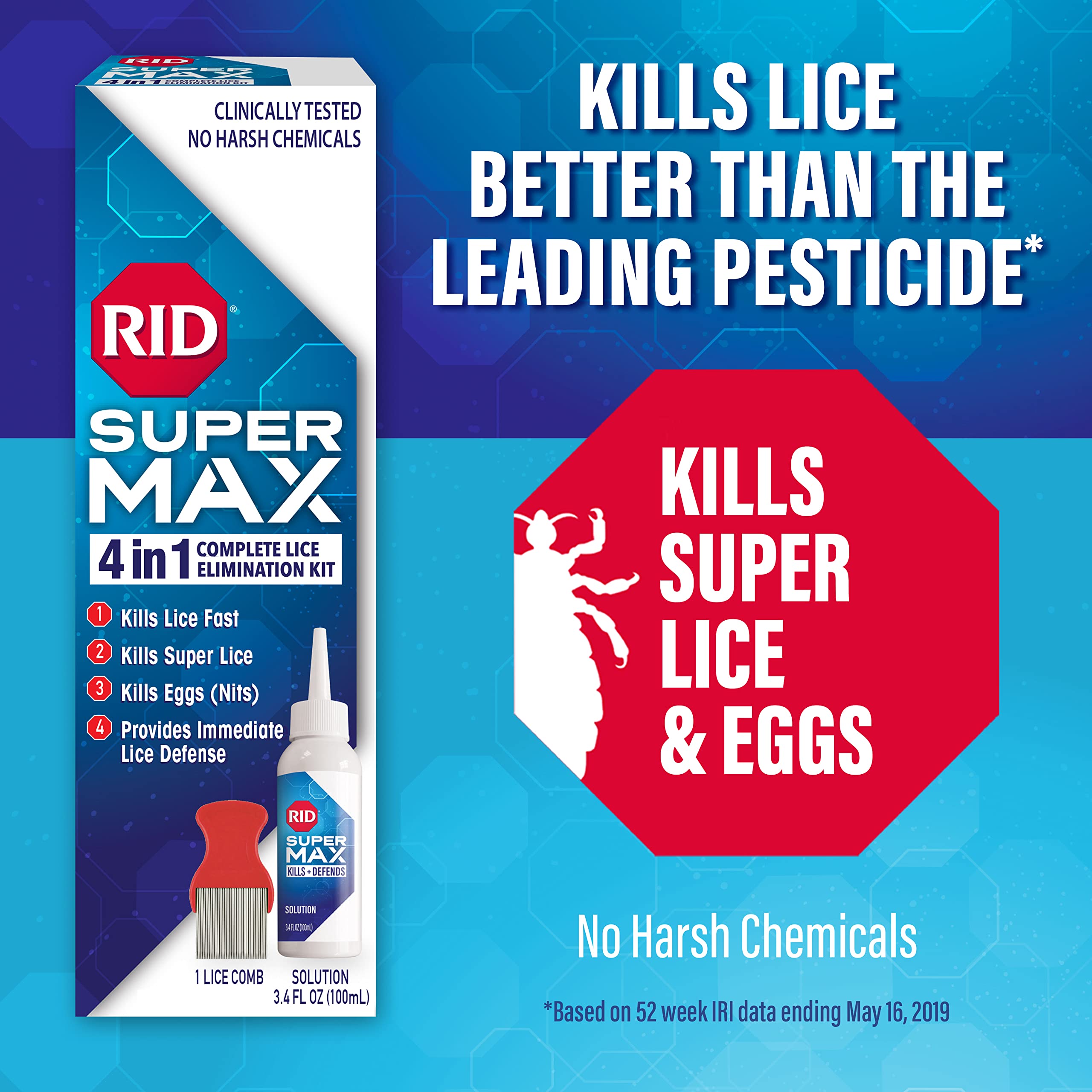 RID Super Max 4-in-1 Lice Removal Treatment Kit, Kills Super Lice & Eggs + Immediate Lice Defense, Pesticide-Free, Includes Nit Removal Comb