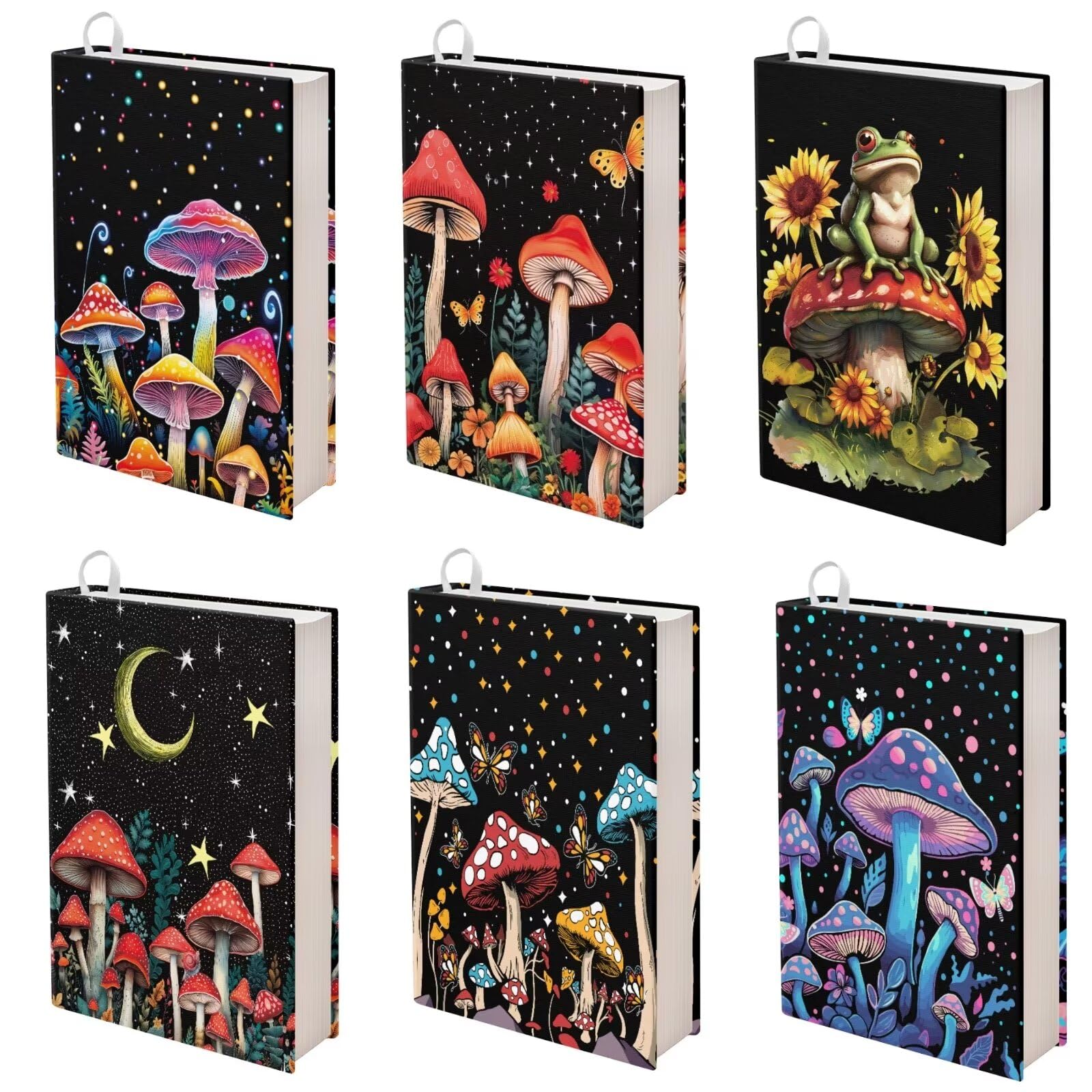 chaqlin Mushroom Moon Book Sleeve Book Covers Set for Kids Boys Girls School Book Protector 6 Pcs Stretchable Book Sleeve for Hardcover Book Protective Set Book Textbook Cover Set
