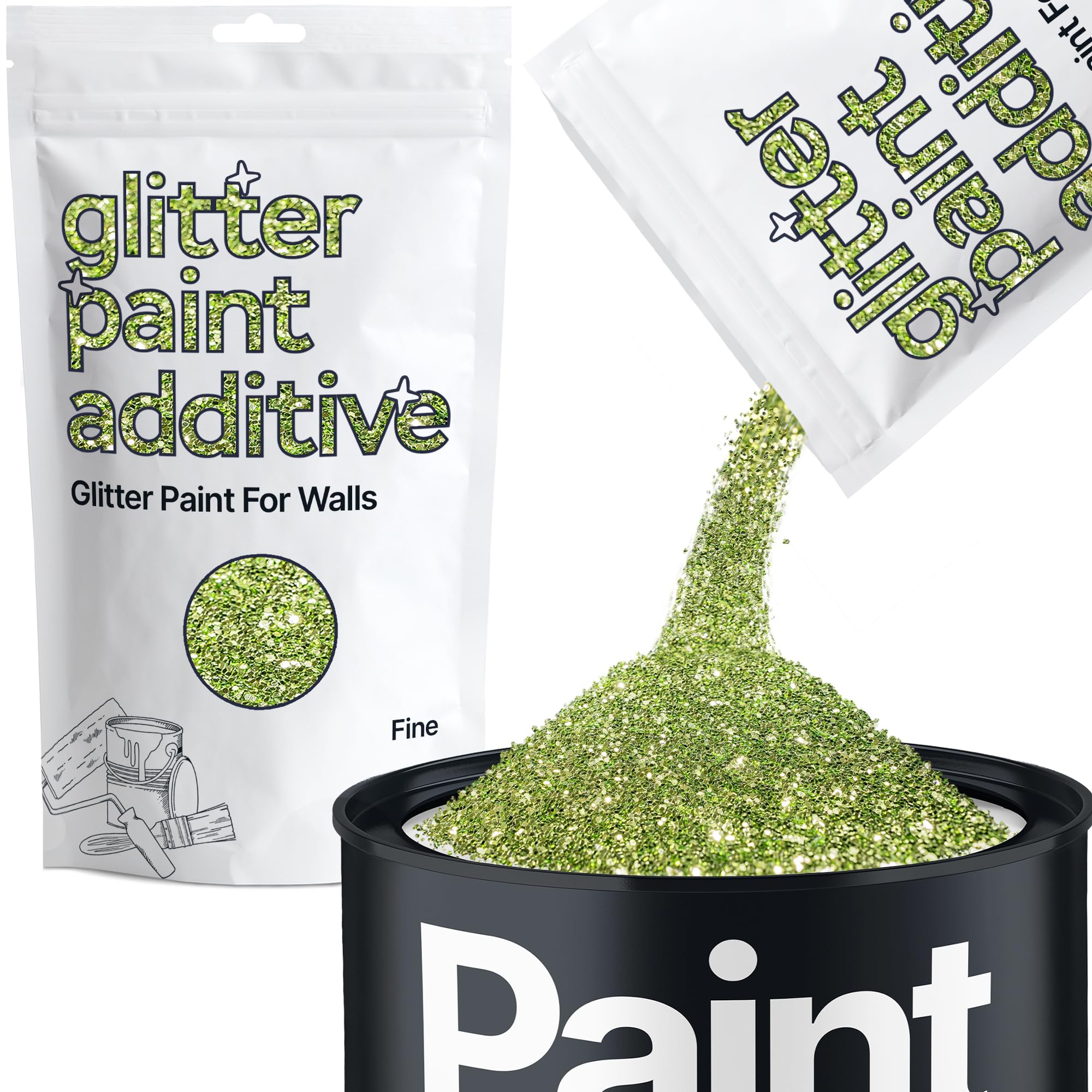 Hemway Olive Green Glitter Paint Additive Fine 100g for Adding Sparkle to Paints & Varnish | Paint Walls Sparkly Add to Emulsion, Acrylic or Lacquer Indoor