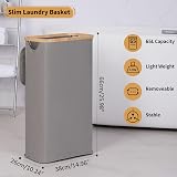 iEGrow Slim 60L Laundry Basket with Lid Bamboo Handles Grey view 3