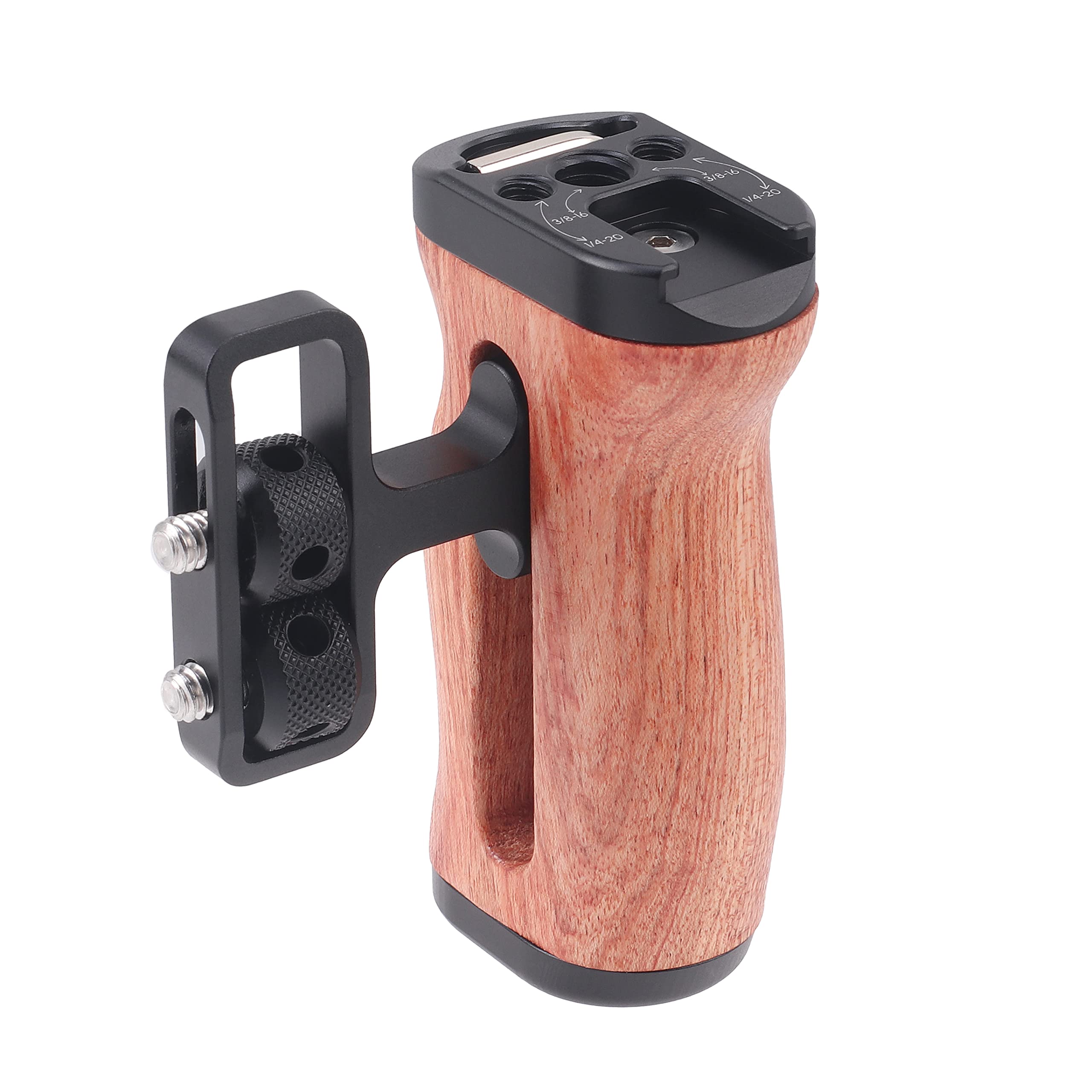 Hersmay Universal Camera Cage Side Handle Wooden Hand Grip with Cold Shoe Mount 1/4&3/8 Inch Screw Hole Video Photography Camera Fotografica