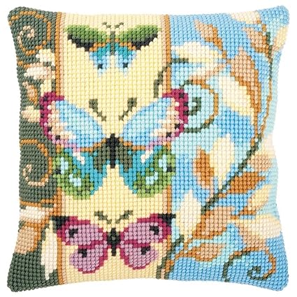 Vervaco Deco Butterflies I Pillow Cover Needlepoint Kit Arts