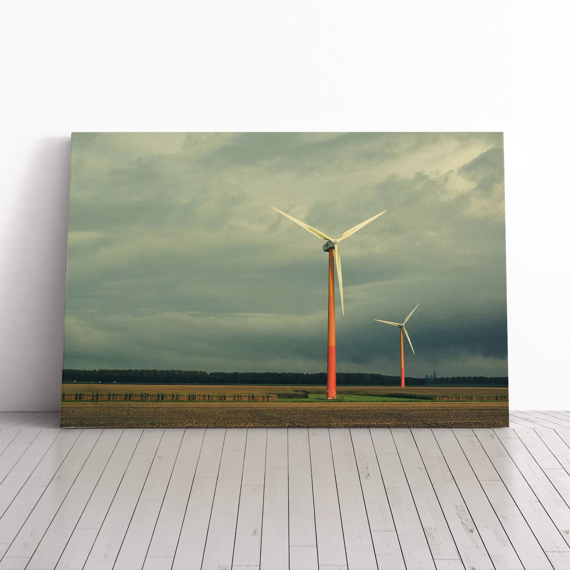 Landscape Windmill (5) Canvas Print | Gallery Wrapped 30mm Frame Wall Art | 20x14 inches | Ready to Hang | Modern Landscape Picture | Living Room Bedroom Lounge Office